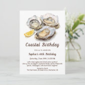 Oyster Birthday Party | Elegante Küste Einladung (Stehend Vorderseite)