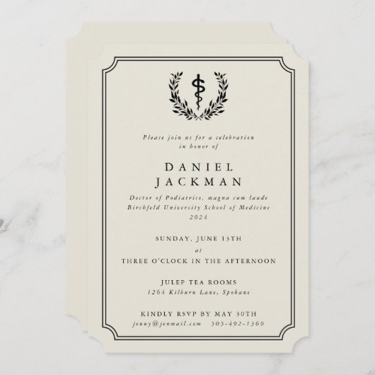 Oyster/Black Asclepius Medical School Abschluss Einladung (Vorne/Hinten)