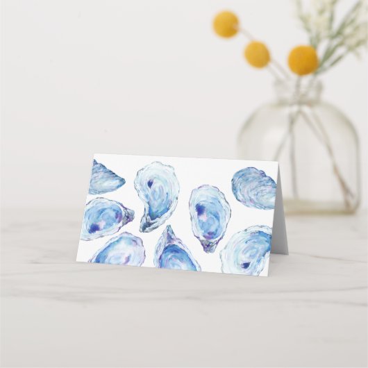 Oyster Blue Watercolor Beach Wedding Lined Platzkarte (Rückseite)