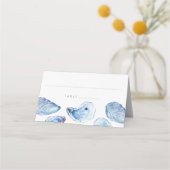 Oyster Blue Watercolor Beach Wedding Lined Platzkarte (Vorderseite)