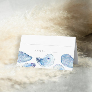 Oyster Blue Watercolor Beach Wedding Lined Platzkarte