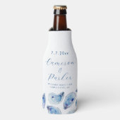 Oyster Blue Watercolor-Gastgeschenk Hochzeit Flaschenkühler (Flaschenvorderseite)
