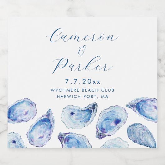 Oyster Blue Watercolor-Gastgeschenk Hochzeit Schaumweinetikett (Einzelnes Label)