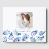 Oyster Blue Watercolor Wedding Hardcover Gästebuch (Rückseite)