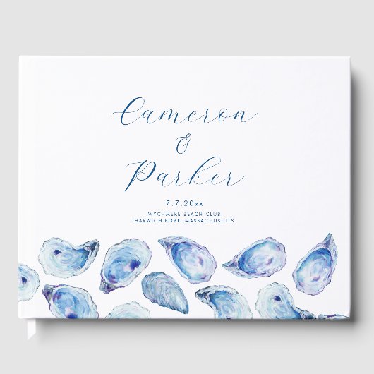 Oyster Blue Watercolor Wedding Hardcover Gästebuch (Vorderseite)