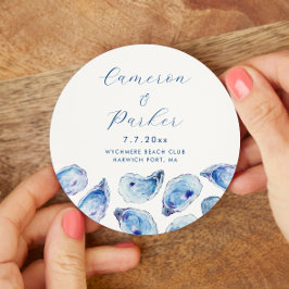 Oyster Blue Watercolor Wedding Runder Pappuntersetzer