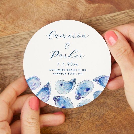 Oyster Blue Watercolor Wedding Runder Pappuntersetzer