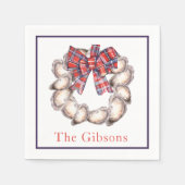 Oyster Kranz Karierte Schleife Personalisiert Serviette (Vorderseite)