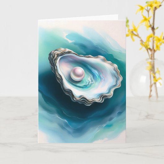Oyster-Muschel Iridescent Pearl Blank Karte (Gelbe Blume)