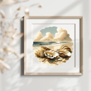 Oyster-Muscheln am Sandstrand Poster