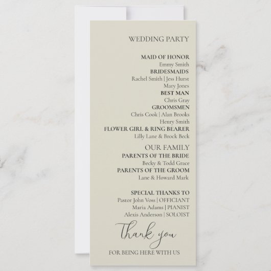 Oyster-Muscheln-Hochzeitsprogramm (Rückseite)