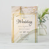 Oyster Pearl Gold WEDING Alkoholtink Abstrakt Einladung (Stehend Vorderseite)
