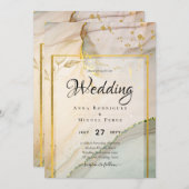 Oyster Pearl Gold WEDING Alkoholtink Abstrakt Einladung (Vorne/Hinten)
