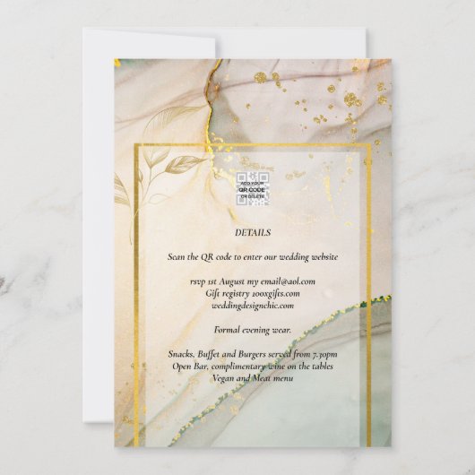 Oyster Pearl Gold WEDING Alkoholtink Abstrakt Einladung (Rückseite)