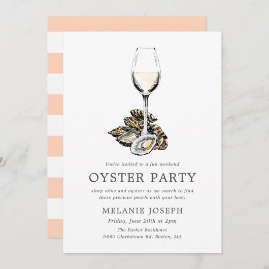 Oyster Pearl Party| Pfirsichstreifen Einladung (Vorne/Hinten)