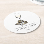 Oyster Pearl Party Runder Pappuntersetzer<br><div class="desc">Personalisierte Oyster Pearl Party Themenpapiere Untersetzer für Ihr nächstes Oyster Pearl Party oder Meeresfrüchte Veranstaltung.  Es zeigt eine Aquarellmalerei,  die Wein und Austern illustriert. 
Darunter befinden sich Punkte für Ihre eigenen,  einzigartigen Veranstaltungsinformationen.</div>