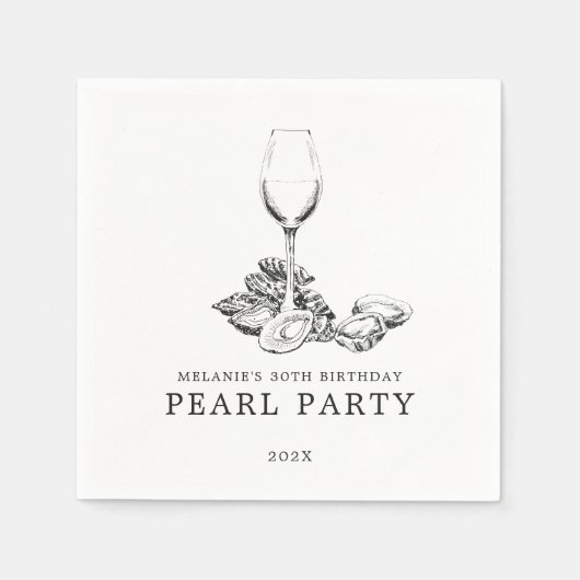 Oyster Pearl Party | Schwarz und Weiß Serviette (Vorderseite)
