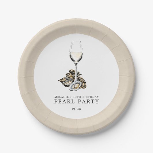 Oyster Pearl Party Tan| weiß Pappteller (Vorderseite)