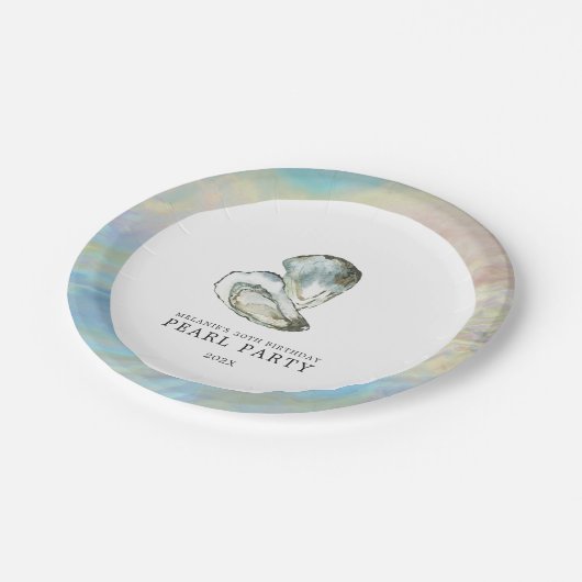 Oyster Pearl Party Zwei Auster| weiß Pappteller (Schrägansicht)