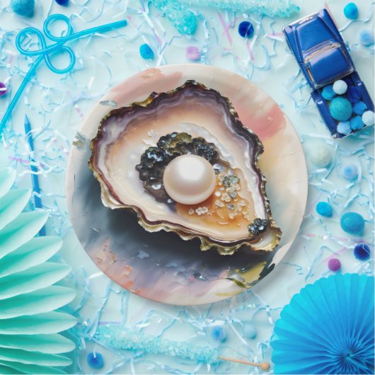 Oyster Pearl Shellfish Art Pappteller (Party)