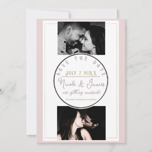 Oyster Pink & Gold Moderne Minimal Save the Date (Vorderseite)
