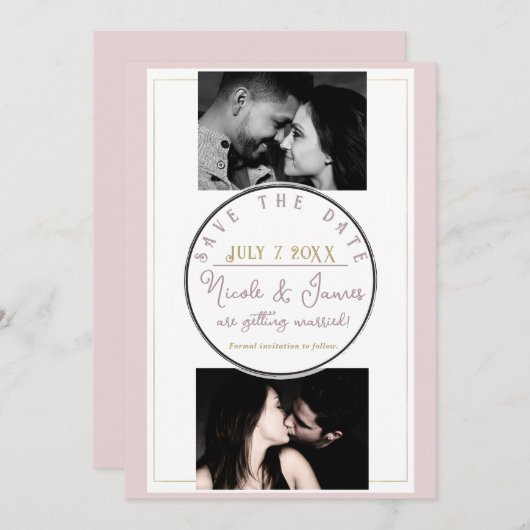 Oyster Pink & Gold Moderne Minimal Save the Date (Vorne/Hinten)