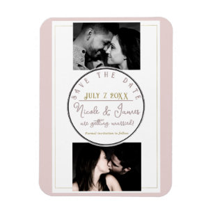 Oyster Pink & Gold Moderne Minimal Save the Date Magnet