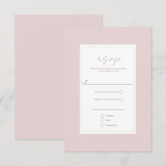 Oyster Pink & Gold Moderner Minimaler Hochzeitssze RSVP Karte (Vorne/Hinten)