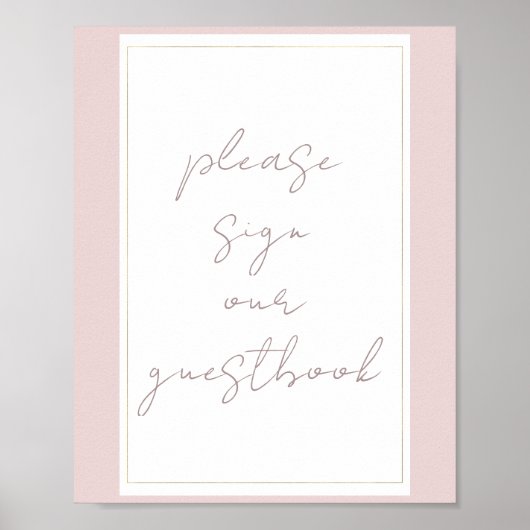 Oyster Pink & Gold Modernes Gästebuchzeichen Poster (Vorne)