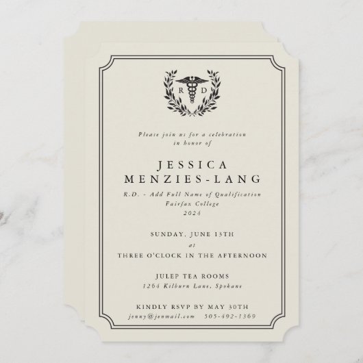 Oyster RD Caduceus+Laurel Wreath Einladung (Vorne/Hinten)