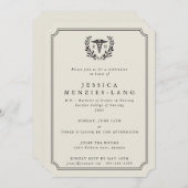 Oyster Registered Nurse Caduceus+Laurel Wreath Einladung (Vorne/Hinten)