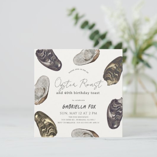 Oyster Roast Birthday Einladung (Stehend Vorderseite)