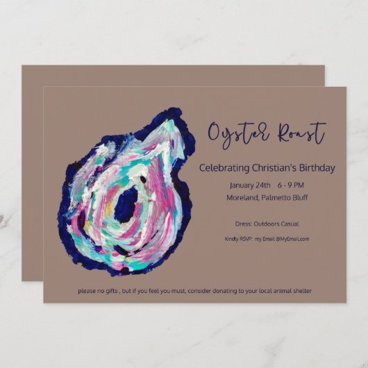 Oyster Roast Birthday Einladung (Vorne/Hinten)