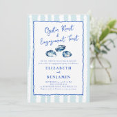Oyster Roast Blue Stripes Moderne Engagement Party Einladung (Stehend Vorderseite)