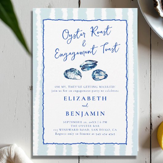 Oyster Roast Blue Stripes Moderne Engagement Party Einladung