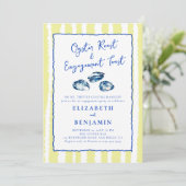 Oyster Roast Blue Yellow Stripes Engagement Party Einladung (Stehend Vorderseite)