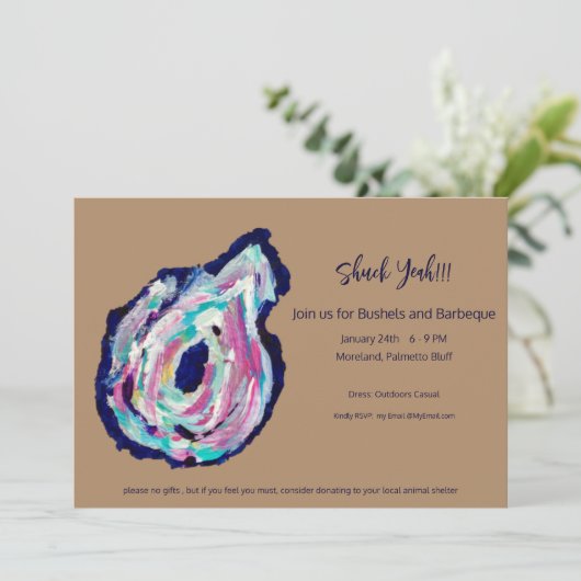 Oyster Roast Bushels & GRILLEN Invitation - Shuck Einladung (Stehend Vorderseite)