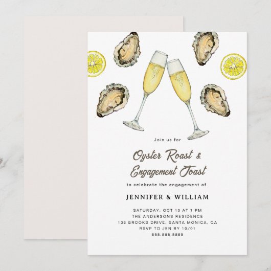 Oyster Roast Champagne Engagement  Einladung (Vorne/Hinten)