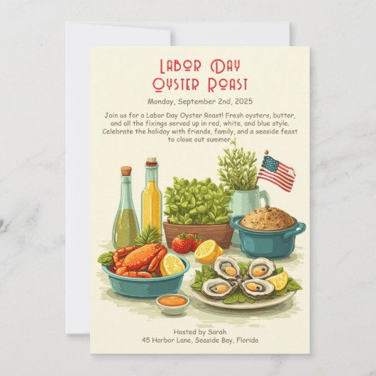 Oyster Roast Einladung Patriotische Küste am Arbei (Vorderseite)