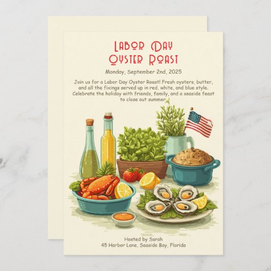 Oyster Roast Einladung Patriotische Küste am Arbei (Vorne/Hinten)