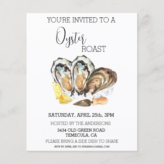 Oyster Roast Einladung Wasserfarbe Cookout Budget (Vorderseite)