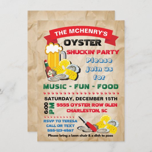 Oyster Shucking-Party Einladung (Vorne/Hinten)