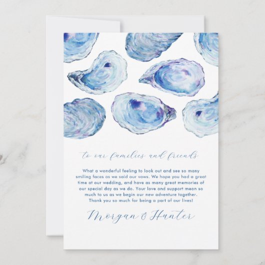 Oyster Watercolor Beach Hochzeitsflat Foto Dankeskarte (Rückseite)