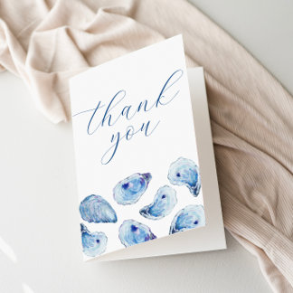 Oyster Watercolor Blue Einfache Elegante geklappt Dankeskarte
