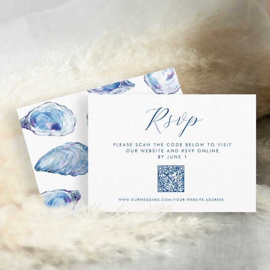 Oyster Wedding QR UAWG Blue Watercolor Begleitkarte