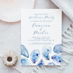 Oyster Welcome Party Blue Watercolor Einladung