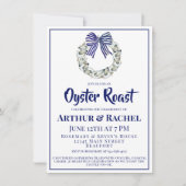 Oyster Wreath Blue Striped Ribbon Engagement  Einladung (Vorderseite)