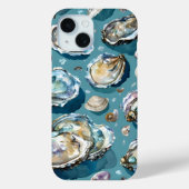 Oysters Clams Seashells Muster Blau Case-Mate iPhone Hülle (Rückseite)