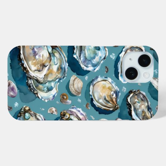 Oysters Clams Seashells Muster Blau Case-Mate iPhone Hülle (Rückseite (Horizontal))