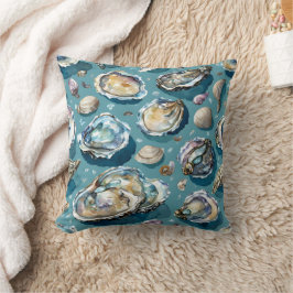 Oysters Clams Seashells Muster Blau Kissen